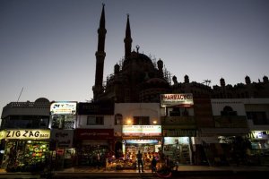 Shop onwers await customers inthe Old Market district in Sharm El Sheikh, Egypt