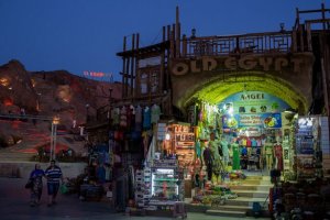 Travelers walk through the Old marketplace area in Sharm El Sheikh, Egypt